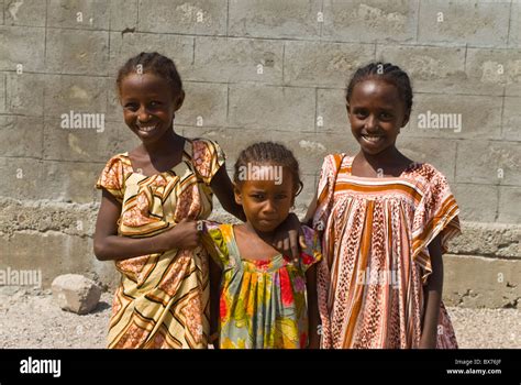 Happy Young Girls Tadjoura Republic Of Djibouti Africa Stock Photo