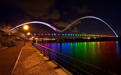 Wallpaper Colorful Cityscape Night Reflection Evening Bridge