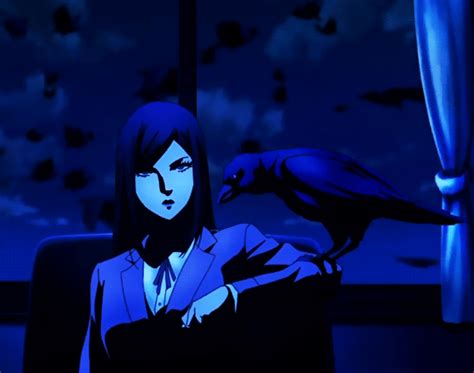 safebooru 1girl animated animated bird black hair chair crow curtains female kurihara mari