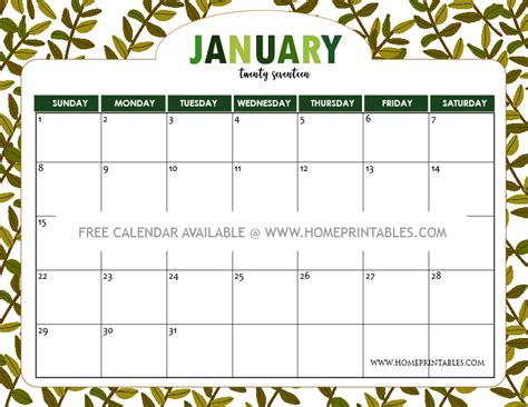 Free January 2017 Calendar Printable All New Designs Home Printables