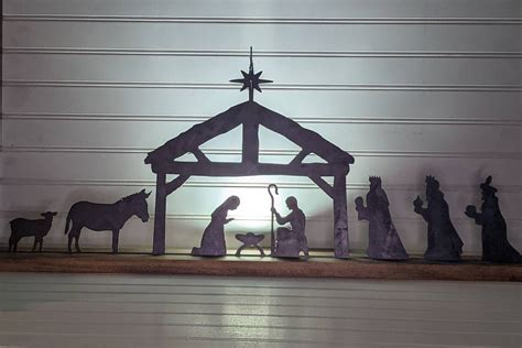 Metal Nativity Scene Nativity With Wood Base Mantel Etsy