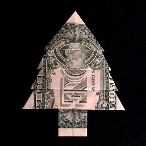 Real 1 Dollar Bill Origami Miniature Green Christmas Tree