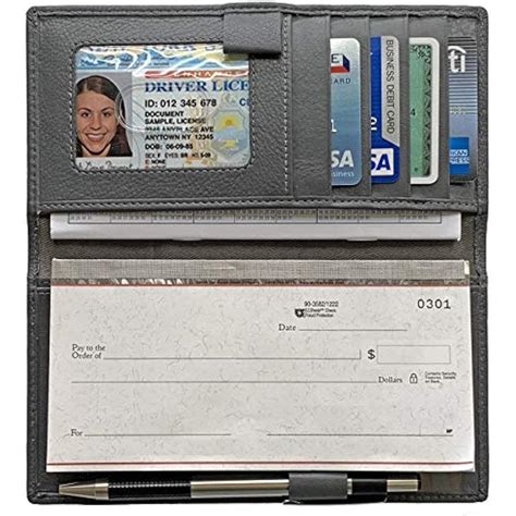 Rfid Leather Checkbook Cover With Credit Card Slots And Pen Holder