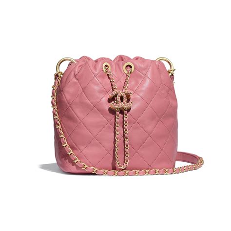 Lambskin And Gold Tone Metal Pink Small Drawstring Bag Chanel Small