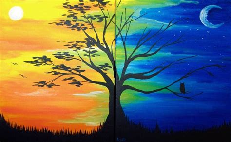 Day And Night Tree DATE NIGHT Tree Art Cool Paintings Painting