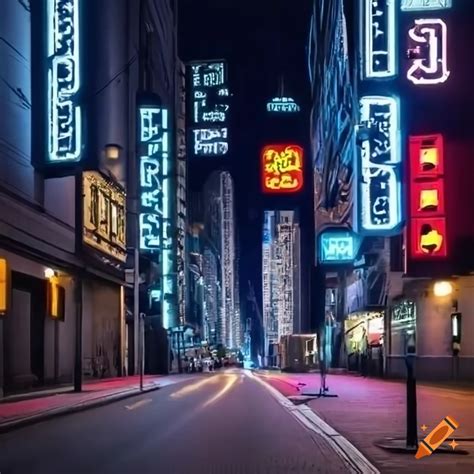 Futuristic City With Neon Signs At Night