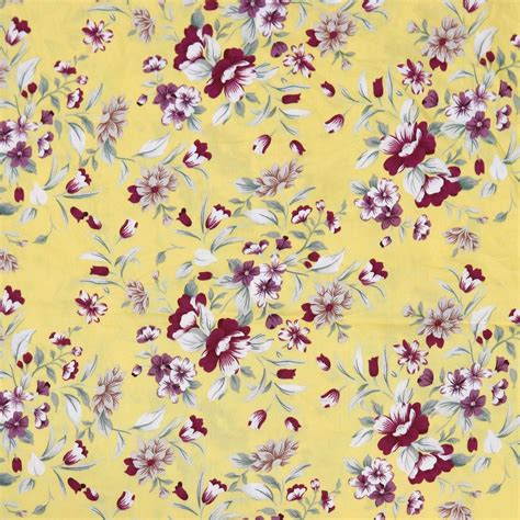 vintage floral cotton fabric purple flower on yellow etsy