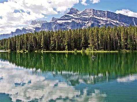 Johnson Lake Reflection Two In Banff National Park Alberta Canada