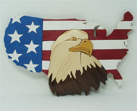 Flag With Eagle Intarsia Wood Art Patriotic American Wall Etsy