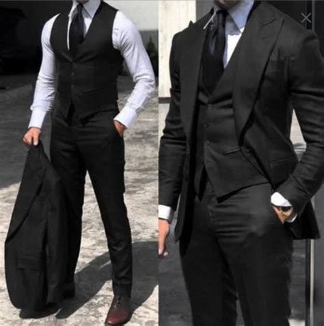 Black Suit For Men 3 Piece Suit Formal Suit For Office Wear Prom Party Wear Wedding Peak Lapel