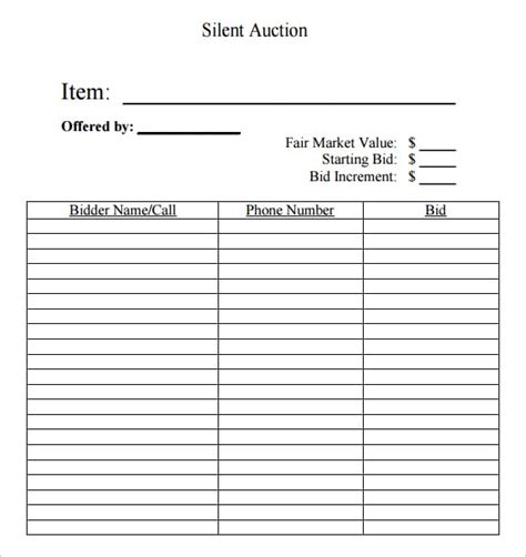 16 Silent Auction Bid Sheet Templates Free Sample Templates