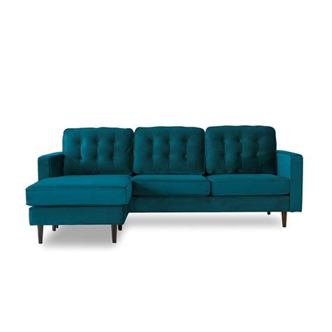 Mid Century Modern Kayle Teal Velvet Reversible Sectional Sofa Ash0143