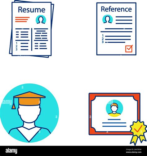 Resume Color Icons Set Cv Reference Letter Education Certificate