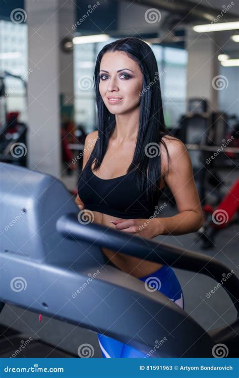 Fit Women Running On Treadmills In Modern Gym Healthy Young Young Girls Doing Running Exercise