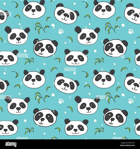 Cute Panda Bear Seamless Pattern Cute Animals Doodle Hand Drawn