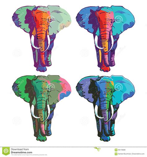 Four Colorful Elephants Stock Vector Illustration Of Drawing 86178089
