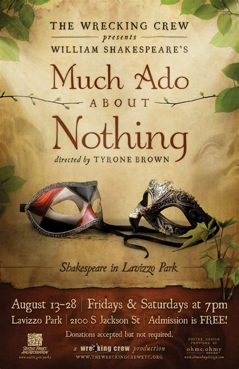 An Advertisement For Shakespeare S Much Ado About Nothing With Two Masks On It