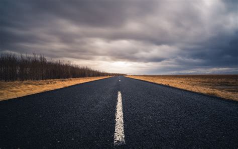 Download wallpapers asphalt road, cloudy weather, clouds ...