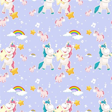Free Vector Unicorn Seamless Pattern With Many Clouds On Pink Background