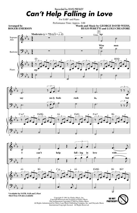 Elvis Presley Cant Help Falling In Love Arr Roger Emerson Sheet Music And Pdf Chords 6