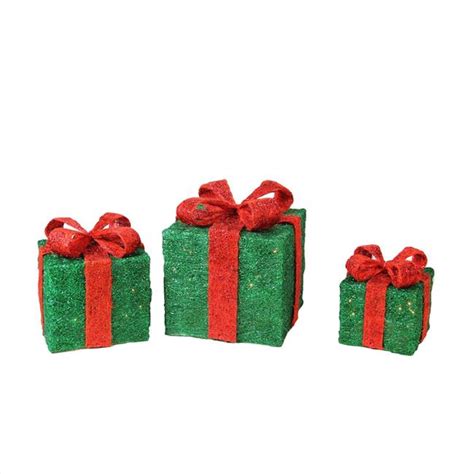 Northlight Lighted Sparkling Green Sisal Gift Boxes Christmas