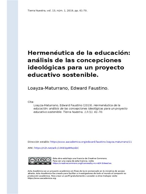 Loayza Maturrano Edward Faustino 2019 Hermenéutica De La Educación