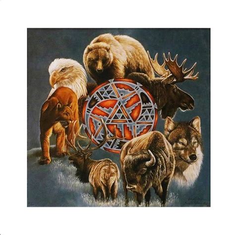 Native American Spirit Animal Circle Art Print Etsy