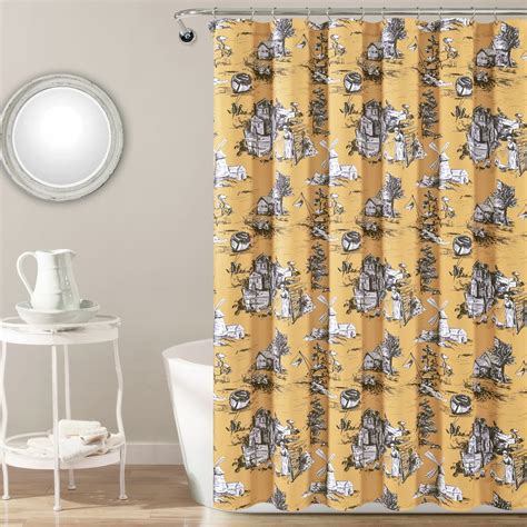 Lush Decor French Country Toile Polyester Shower Curtain 72x72 Yellow