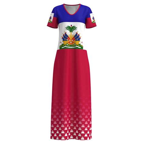Haiti Flag Short Sleeve Maxi Dress Eightythree Xyz Clothing