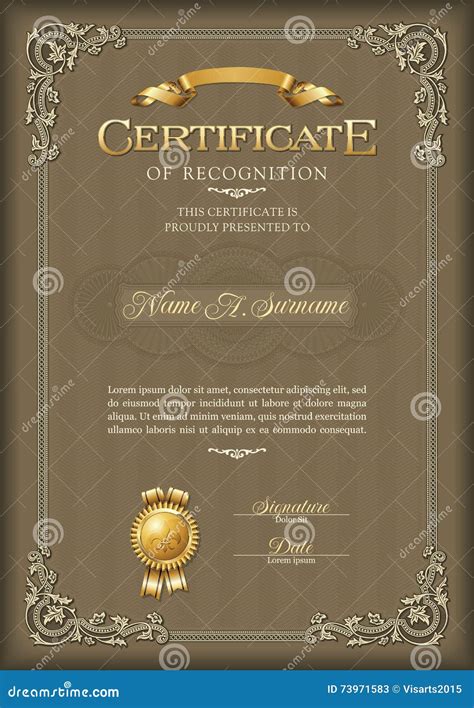 Certificate Of Recognition Vintage Frame Portrait Stock Vector