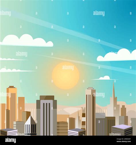 New York City Landscape Of Sunny Skies And Skyscrapers Vector