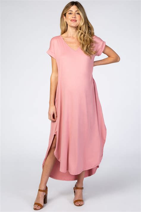 Pink Side Slit Maternity Maxi Dress Pinkblush