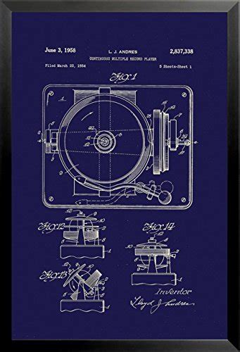 Buyartforless Framed Record Player Diagram Navy By Brandi Fitzgerald X Art Print Poster