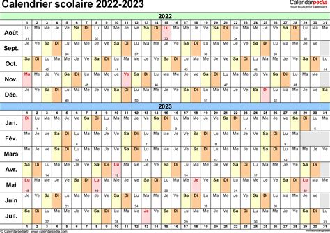 Calendrier Scolaire 2022 2023 Excel Word Et Pdf Calendarpedia