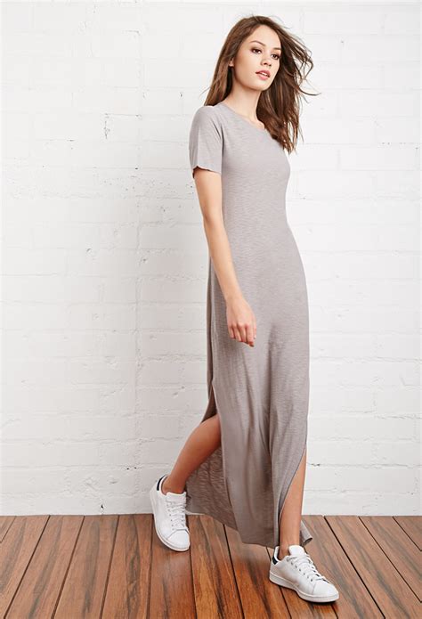 Forever 21 Maxi T Shirt Dress In Gray Lyst