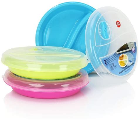 Set Of 3 Microwave Food Storage Tray Containers 2 Section