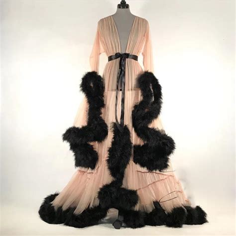 2021 new winter sexy faux fur lady sleepwear women bathrobe sheer nightgown wraps robe prom
