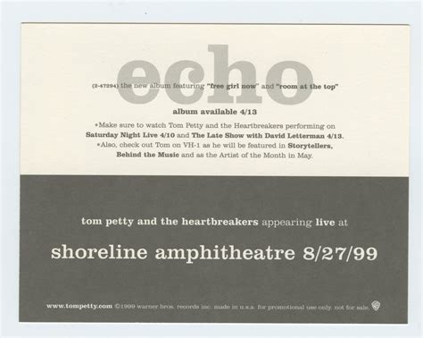 Tom Petty Handbill 1999 Aug 27 Shoreline Amphitheatre Vintage