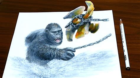 Trick Art Skull Island King Kong Art Tips Fight Scene Drawings