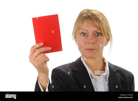 Angry Business Women With Negative Red Card Stock Photo Alamy