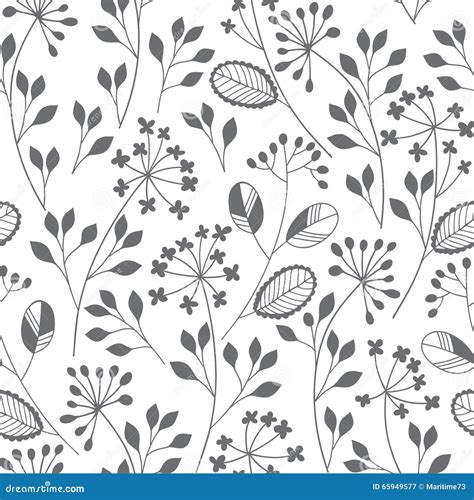 Abstract Floral Background Seamless Monochrome Pattern With Han Stock