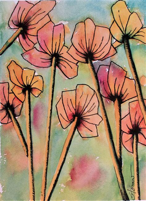 Orange Poppies Print Of Original Watercolor Painting Floral Etsy In