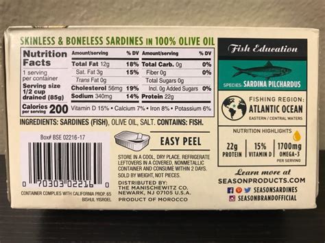 Season Wild Caught Sardines In Olive Oil Nutrition Facts Ingredients