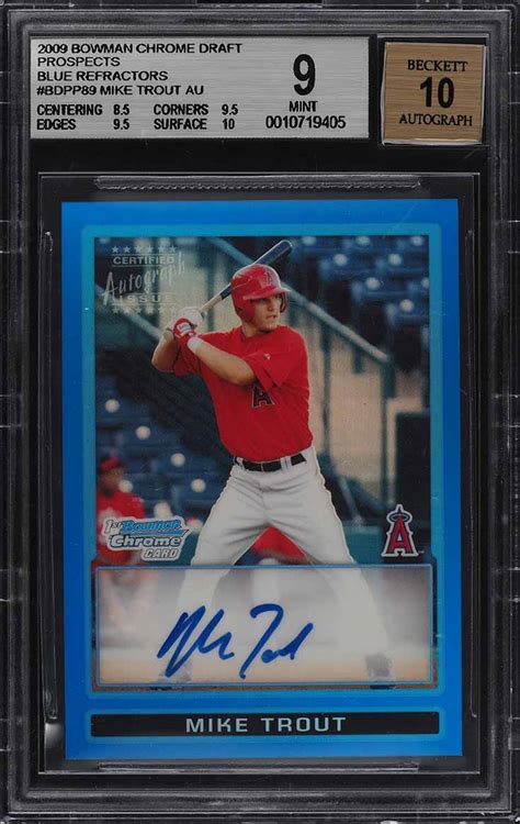 2009 Bowman Chrome Blue Refractor Mike Trout Rookie Rc Auto 150 Bgs 9