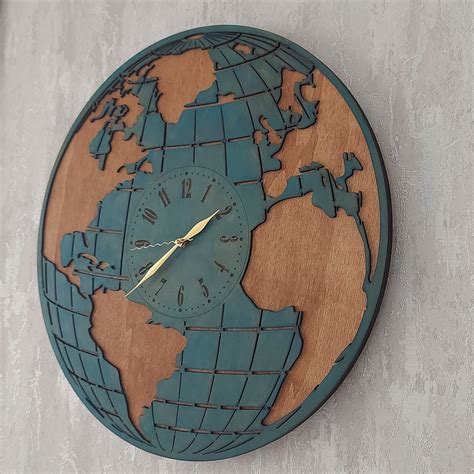 World Map Wall Clock Large Wooden Wall Clock 20 Inches 50 Cm Etsy