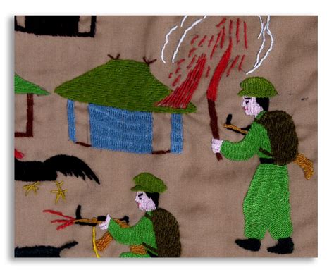 Hmong paj ntaub - war in Laos - detail | Animal embroidery, Hmong ...
