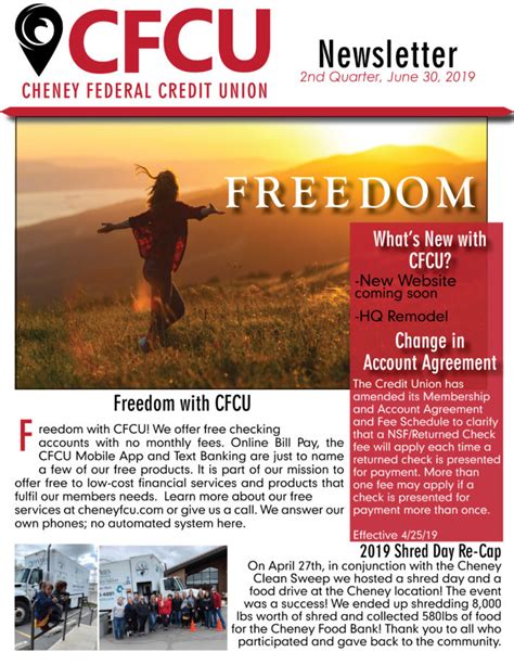 Everyone with as little as $5,000 annual income can apply for this card and enjoy its classic visa protection. 2019 2nd Quarter Newsletter : Cheney Federal Credit Union