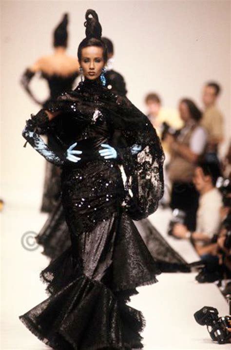 C1988 Emanuel Ungaro Black Sequin Lace And Silk Satin Dress Shrimpton