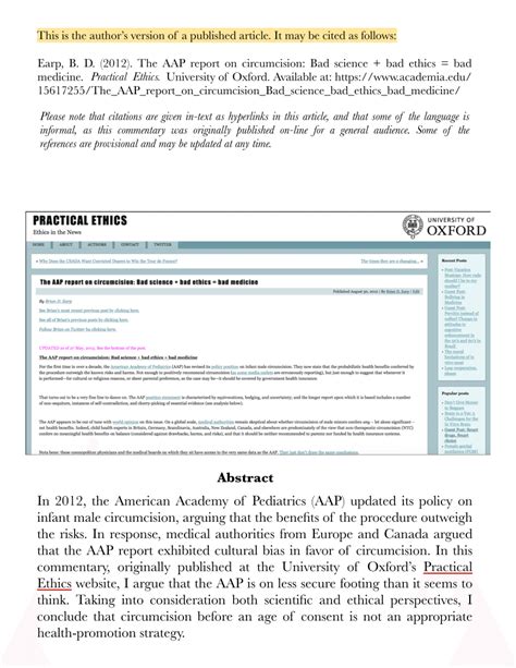 Pdf The Aap Report On Circumcision Bad Science Bad Ethics Bad