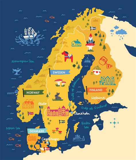 Illustrated Maps — Kat Marshello Scandinavia Illustrated Map Nordic